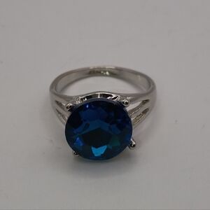 Elegant Blue Crystal Silver Plated Alloy Ring U.S Size 9